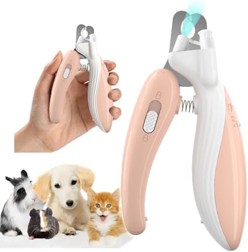 Cat Dog Pet Nail Clippers with Light, Llluminates Cat Dog Nails or Bloodline,Safety Pet Nail Clipper for Dogs, Cats, Rabbits Sharp No Nail Splitting (Pink) by Ginalaia