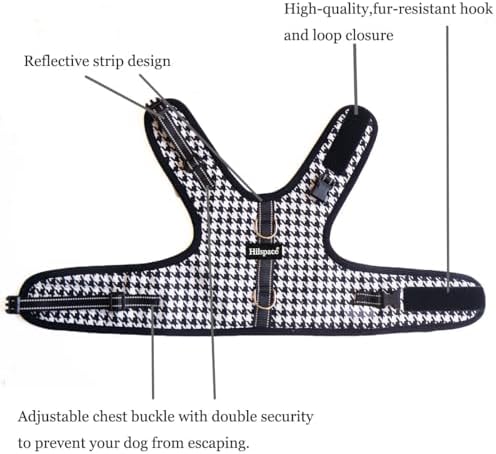 Dog Harness for Mini Dachshund, Houndstooth Rub-Free Dachshund Harness Vest, No Pull & Escape Proof, No Armpit Rub, Reflective Adjustable Dog Harness (Black, XS: Chest 25-31cm (10"-12")) - Image 2
