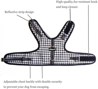 Dog Harness for Mini Dachshund, Houndstooth Rub-Free Dachshund Harness Vest, No Pull & Escape Proof, No Armpit Rub, Reflective Adjustable Dog Harness (Black, XS: Chest 25-31cm (10"-12")) - Image 2