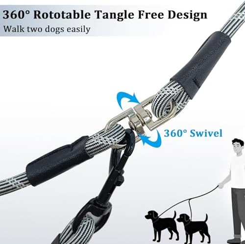 WYuZe 5FT Double Dog Leash Detachable Rope Dual Leash for Two Dogs Black - Image 2