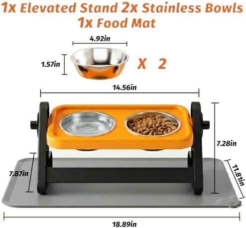 Elevated Cat Bowls with Food Mat, Orange - Image 6
