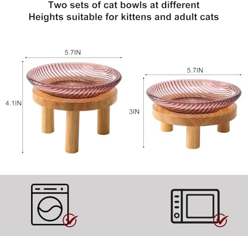 Cat Bowls Whisker Friendly with Wooden Stands. Raised Elevated Glass Whisker Fatigue Cat Bowl for Indoor Cats. 2PCS (Purple) - Image 2
