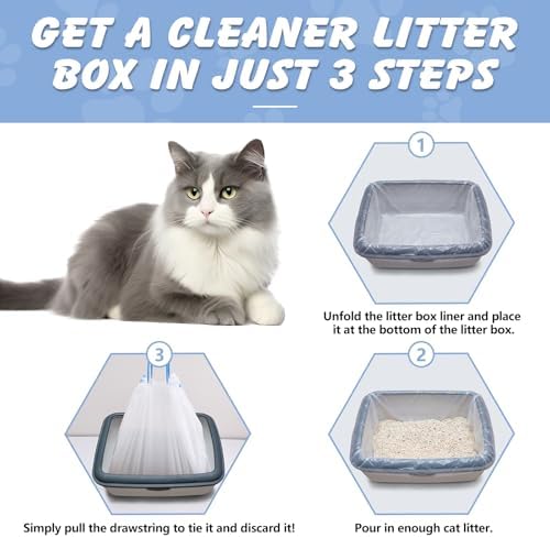 Cat Litter Box Liners, 36 x 19 In, 3 Mil, Drawstring, 10 Count - Image 4
