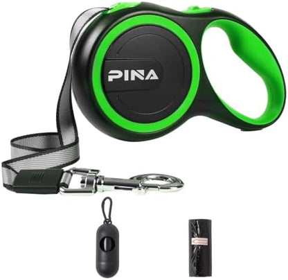 PINA Retractable Dog Leash, 26ft Dog Leash for Small Medium Large Dogs Up to 110lbs, 360° Tangle-Free Strong Reflective Nylon Tape, with Anti-Slip Handle, One-Handed Brake, Lock - Black Green by PINA