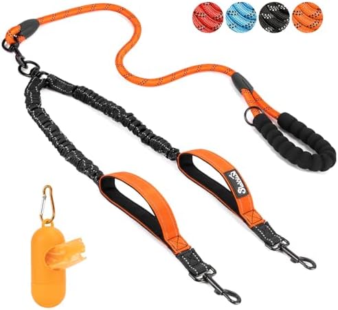 SlowTon Double Leash for Two Dogs, No Tangle & with Two Handles, Orange M by SlowTon