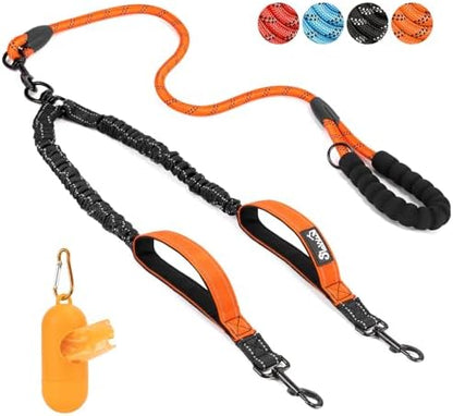 SlowTon Double Leash for Two Dogs, No Tangle & with Two Handles, Orange M by SlowTon