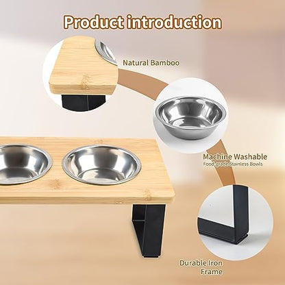 Elevated Cat Bowls, Raised Cat Food Bowls, 15°Tilted Stainless Steel Cat Bowls for Indoor Cats, Anti Vomit, Bamboo, Stand with 3 Feeder Bowls for Cats and Puppy - Image 5