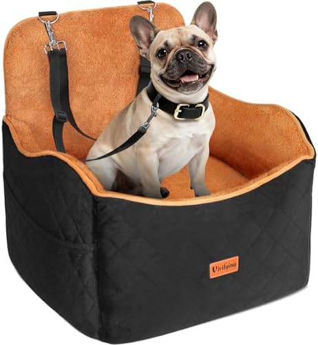 Vivifying Dog Car Seat for Small and Medium Dogs, 4" Booster Pet Car Seat with Safety Strap, Plush Travel Dog Bed for Car with Storage Pocket, Detachable Washable Cover, Fits Dogs up to 35lbs (Black) - Image 7