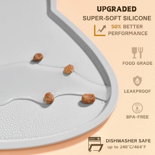 Cat Food Mat, Silicone Non Slip Dog Bowl Mat Waterproof Cat Feeding Mat Stop Food Spills and Water Messes Out to Floor Pet Food Mat (Light Gray, 24'' x 14'') - Image 3