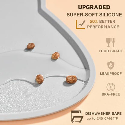 Cat Food Mat, Silicone Non Slip Dog Bowl Mat Waterproof Cat Feeding Mat Stop Food Spills and Water Messes Out to Floor Pet Food Mat (Light Gray, 24'' x 14'') - Image 3