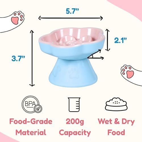Detachable Slow Feeder Cat Bowl, Melamine Tilted Elevated Slow Eating Cat Bowls - Heavy Weighted, Non-Slip, Whisker Friendly, Dry & Wet Food, Dishwasher Safe (Pink + Orange, 5.8" x 2 Pack) - Image 7