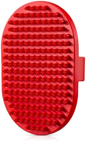 Dog bath brush, ROPO rubber massage pet shampoo brush, used for pet grooming, removing shedding fur, combing tangles and dead fur, suitable for pet dogs and cats (red) by Petsupplies