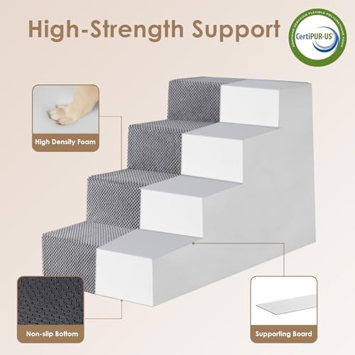 EHEYCIGA Dog Stairs for Bed 20" H, 4-Step Extra Wide Dog Steps, Grey - Image 3