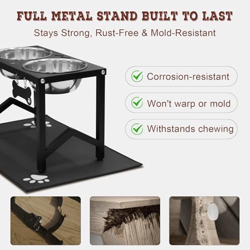 Elevated Dog Bowls, Metal Raised Dog Bowl Stand with 2 Thick 58oz Stainless Steel Food Bowls & Non-Slip Mat - 11.8" Tall for Medium/Large Breeds - Image 4