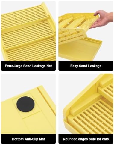 Adjustable Cat Stairs, Litter Box Step DIY Stackable with Litter Catcher & Anti-Tracking Grid, Non-Slip Cat Staircase for Senior Small Cats Kittens, Fit Most Litter Boxes (Yellow) - Image 7