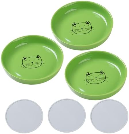 Lusifaco Shallow Wide Cat Food Bowls Anti Whisker Fatigue (Green, 3 Pack) by MakesMealsMoreEnjoyable