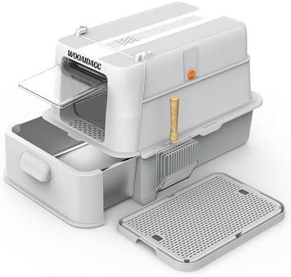 Wooaidagg Enclosed Stainless Steel Cat Litter Box with Odor Control, Modular Design with Drawer and Flip Door, Easy to Clean and Wash,Non-Stick Interior,Extra Large Size Fits All Cats(Light Grey) by WOOAIDAGG