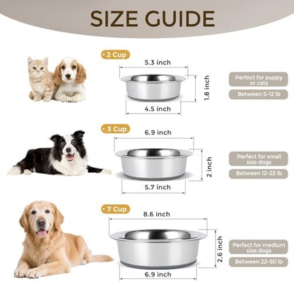 Dog Bowls Durable Non-Slip Stainless Steel Dog Bowls 2-Pack Holds 3 Cups - Image 4