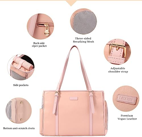 Lasaviin Fashion Dog Purse Pet Carrier Leather Bag for Small Dogs Cats Puppy, Portable Tote Bag Airline Approved Soft-Sided Carriers (Pink) - Image 4