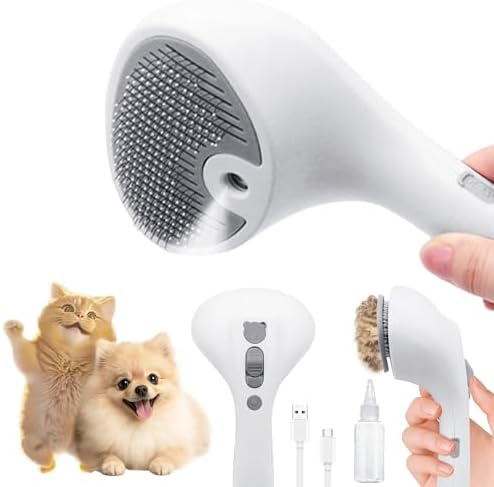 Pet Spray Grooming Brush Cat Brushes Cat Hair Removal Products Cat Shedding Tools Self Cleaning Ergonomic Grip for Short Long Haired Pets Help with matted Fur Rechargable Comb Mist by THECHOICEOFEXCELLENCE