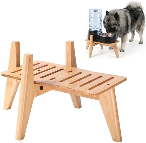 Dog Water and Food Dispenser Stand for Medium Dogs - Adjustable, Bamboo by ZPirates