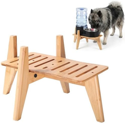 Dog Water and Food Dispenser Stand for Medium Dogs - Adjustable, Bamboo by ZPirates