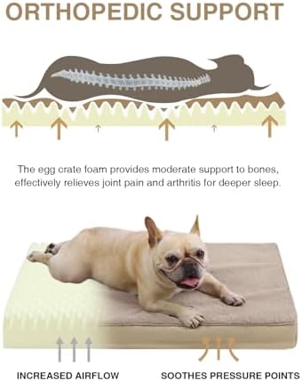 KSIIA Orthopedic Dog Bed for Small Dogs with Waterproof Lining, Khaki,23x17 - Image 2
