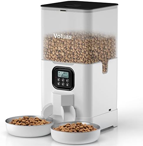 VOLUAS Automatic Cat Feeder for Two Cats with Dual Stainless Bowls, 6L by Voluas