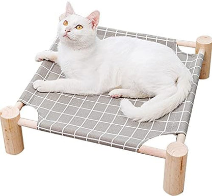 Pozico Elevated Cat Bed for Small Dogs & Cats – Raised Pet Hammock Bed, Wooden Frame Indoor Outdoor Dog Cot, Breathable Mesh Puppy Bed, Portable Cat Lounger – Grey Grid by Pozico