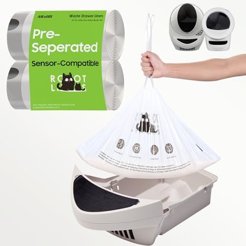 60 Pack Automatic Litter Box Bags Fit for Litter Box Robot 5/4/3, Heavy Duty Drawstring Waste Bags, Sensor-Compatible, Tear Resistant, White, 25.2" x 15.7" by Unknown