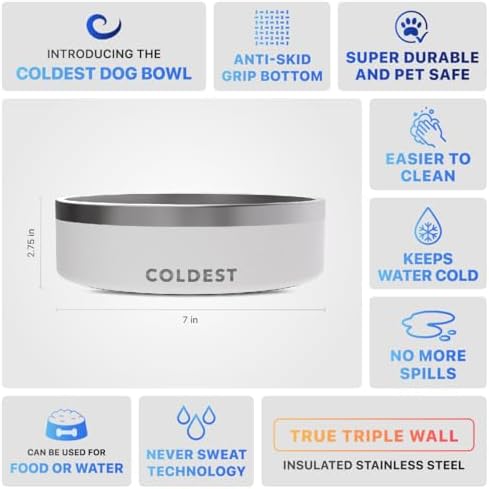 Coldest Dog Bowl - Anti Rust Metal, Non Slip, 3 Layers Insulated Stainless Steel Dog Bowls - Spill Proof & Heavy Duty - Water Bowl for Dogs, Cats & Pets, Dish Washer Safe (42 oz, Epic White) - Image 5