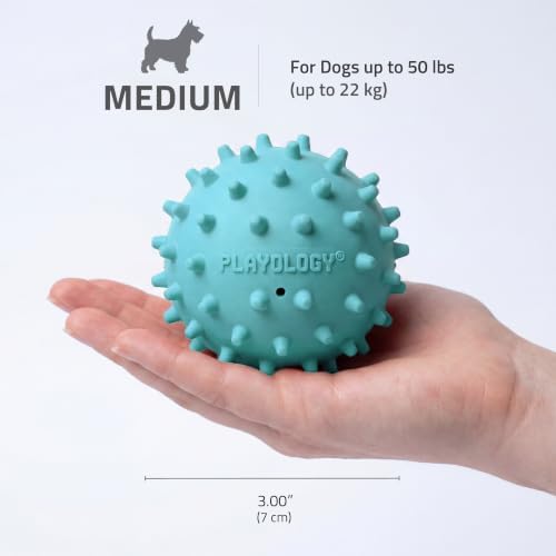 Playology Spiky Chew Ball Dog Toy with Squeak - Medium, Peanut Butter Scent - Image 5