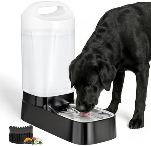Automatic Dog Water Bowl Dispenser with Filter - 2.4 Gal Large Gravity Auto Pet Water Feeder Waterer with Stainless Steel Bowl & Easy Carry Handle for Large Dog Cat Multi Pet Use by lesotcbrand