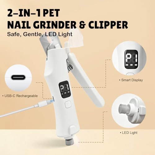 2-in-1 Dog Nail Clippers and Grinder with LCD Battery Display - Professional Cat Claw Trimmer with Built-in Safety Light & Guard, Ultra Quiet Rechargeable Pet Claw Grooming Tool for Large & Small Pets - Image 2