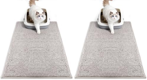 Pieviev Chenille Cat Litter Mat for Litter Box, 28"x22" Soft Ultra Absorbent Mat, Waterproof & Non-Slip, Easy to Clean Litter Trapping Mat for Indoor Cats, Gray (Pack of 2) by Pieviev