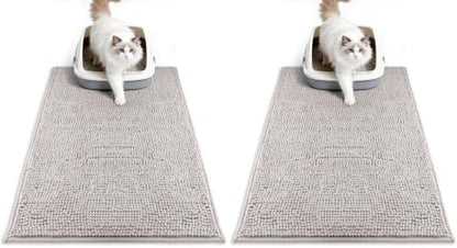 Pieviev Chenille Cat Litter Mat for Litter Box, 28"x22" Soft Ultra Absorbent Mat, Waterproof & Non-Slip, Easy to Clean Litter Trapping Mat for Indoor Cats, Gray (Pack of 2) by Pieviev