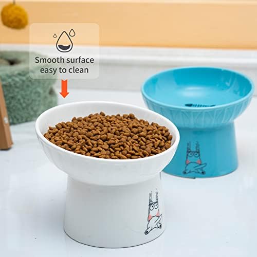 6.5 Inch Wide Ceramic Raised Cat Bowls, Tilted Elevated Cat Food Bowl Set - Image 6