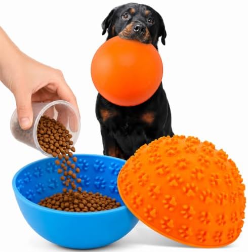 Patelai 2 Pcs Dog Lick Bowl, Slow Feeder Bowl for Dogs, Blue, Orange, Bone by Patelai