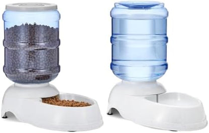 Amazon Basics Automatic Pet Water Dispenser and Gravity Food Feeder Set for Cat and Dog, Easy to Clean, 152fl.oz food feeder, 135.3fl.oz water dispenser, Small, Pack of 2 by AmazonBasics