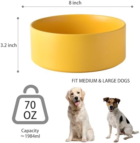 8'' Ceramic Dog Bowl - 70Oz Classic Dogs Food & Water Bowl for Medium and Large Breeds, Heavy-Duty Non-Slip Dog Dish, Food Grade Stoneware Pet Bowl, Dishwasher & Microwave Safe, Yellow - Image 3