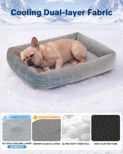 Cooling Dog Bed for Large Dogs - Removable Inner Cushion & Reversible Design (Ice‑Silk Cooling Layer | Sherpa Fleece Layer), Non‑Slip Bottom Washable Medium Mat for Crates, Beds, Sofas 24" × 15" - Image 5