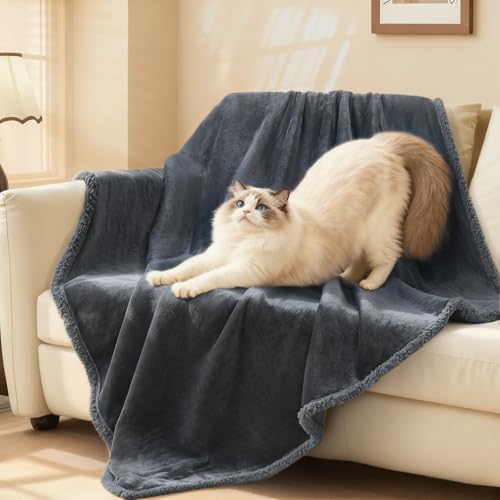 Luciphia Waterproof Bed Blanket Washable,Soft Sherpa Fleece Puppy Reversible Throw Blankets for Small Medium Dog Cat,Furniture Cover Protector Couch Bed from Liquid Pee and Pet Fur, Grey,57" x 40" by luciphia
