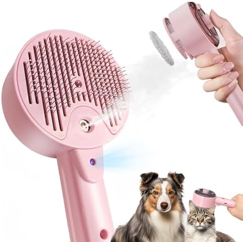 Cat Steam Brush for Shedding, Steamy Dog Grooming Brush with 2-Speed Spray, Blue Light and Release Button, Rechargeable Water Pet Hair Brushes Wet Self Cleaning Spa Comb by belieonuspecializesinpets