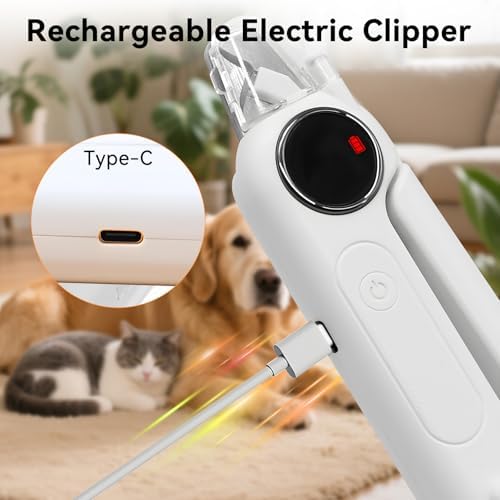 Dog Nails Clippers & Grinders - 2in1 Trimmer with LCD Display and LED Lights Cat Claw Nail File with Protective Guard Rechargeable Electric Pet Toenail Silent Grooming Pro - Image 6