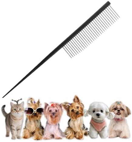 Cat & Dog Grooming Comb - Rat Tail Design with Rounded Ends for Safe Dematting, Hairstyling & Tangle Removal by PetPhindU