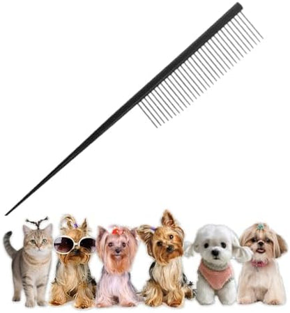 Cat & Dog Grooming Comb - Rat Tail Design with Rounded Ends for Safe Dematting, Hairstyling & Tangle Removal by PetPhindU
