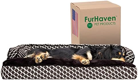 Furhaven Pillow Dog Bed for Medium/Small Dogs w/ Removable Bolsters & Washable Cover - Plush & Woven Decor Comfy Couch Sofa - Diamond Brown, Medium by FurHaven