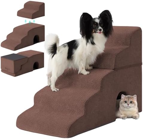 Ahpmeoa Dog Stairs for Bed 23'' H, 5-Step Dog Steps for High Bed, Brown by Ahpmeoa
