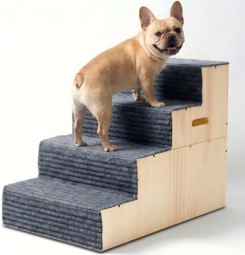 Wood Dog Stairs for Bed Couch 18" H, 4-Step Dog Steps for Small Medium Dogs by Unknown