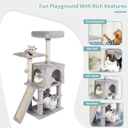 Cut Cat Tree Cat Tower Condo with Hammock Kittens Scratching Post Grey - Image 3